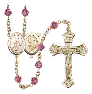 14 Karat Gold 6mm Austrian Crystal Saint Sebastian/Basketball Rosary in Rose