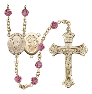 14 Karat Gold 6mm Austrian Crystal Saint Sebastian/Gymnastics Rosary in Rose