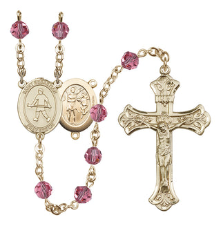 14 Karat Gold 6mm Austrian Crystal Saint Sebastian/Field Hockey Rosary in Rose