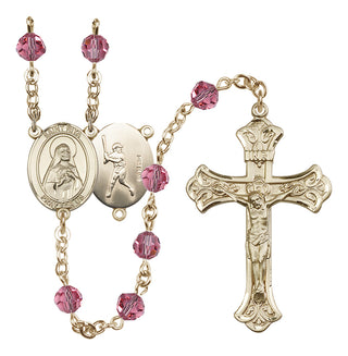 14 Karat Gold 6mm Austrian Crystal Saint Rita / Baseball Rosary in Rose
