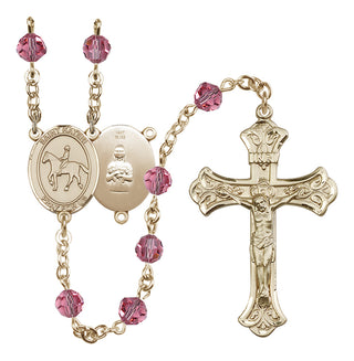 14 Karat Gold 6mm Austrian Crystal Saint Kateri/Equestrian Rosary in Rose