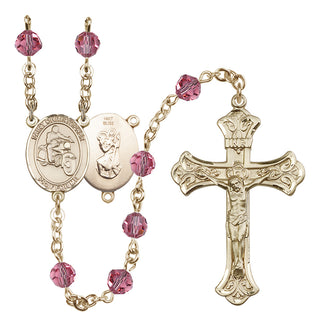 14 Karat Gold 6mm Austrian Crystal Saint Christopher/Motorcycle Rosary in Rose
