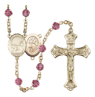 14 Karat Gold 6mm Austrian Crystal Saint Sebastian / Fishing Rosary in Rose