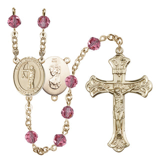 14 Karat Gold 6mm Austrian Crystal Saint Christopher/Archery Rosary in Rose