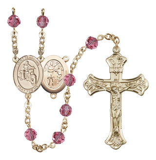 14 Karat Gold 6mm Austrian Crystal Saint Sebastian / Motorcycle Rosary in Rose