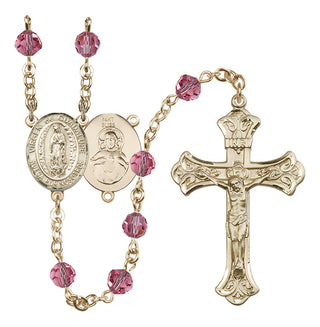 14 Karat Gold 6mm Austrian Crystal Virgen de Guadalupe Rosary in Rose