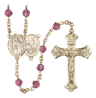 14 Karat Gold 6mm Austrian Crystal Divine Mercy Rosary in Rose