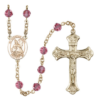 14 Karat Gold 6mm Austrian Crystal Guardian Angel Protector Rosary in Rose