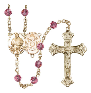 14 Karat Gold 6mm Austrian Crystal Pope Francis Rosary in Rose