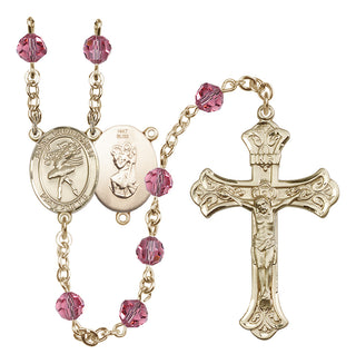 14 Karat Gold 6mm Austrian Crystal Saint Christopher/Dance Rosary in Rose