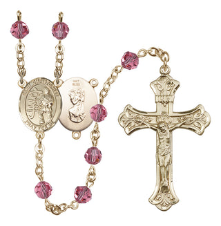 14 Karat Gold 6mm Austrian Crystal Saint Christopher / Karate Rosary in Rose