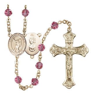 14 Karat Gold 6mm Austrian Crystal Saint Christopher/Lacrosse Rosary in Rose