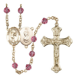 14 Karat Gold 6mm Austrian Crystal Saint Christopher/Basketball-Women Rosary in Rose