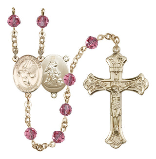 14 Karat Gold 6mm Austrian Crystal Guardian Angel/Basketball Rosary in Rose