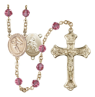 14 Karat Gold 6mm Austrian Crystal Guardian Angel/Hockey Rosary in Rose