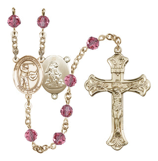 14 Karat Gold 6mm Austrian Crystal Guardian Angel/Golf Rosary in Rose