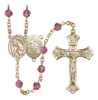 14 Karat Gold 6mm Austrian Crystal Guardian Angel/Track&Field-Women Rosary in Rose