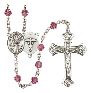 Sterling Silver 6mm Austrian Crystal Saint Agatha / Nurse Rosary in Rose