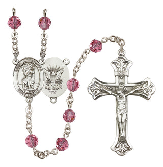Sterling Silver 6mm Saint Christopher / Navy Rosary