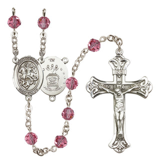 Sterling Silver 6mm Austrian Crystal Saint George / Air Force Rosary in Rose