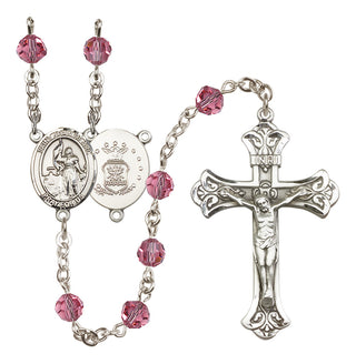 Sterling Silver 6mm Austrian Crystal Saint Joan of Arc / Air Force Rosary in Rose