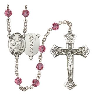 Sterling Silver 6mm Austrian Crystal Saint Luke the Apostle / Doctor Rosary in Rose
