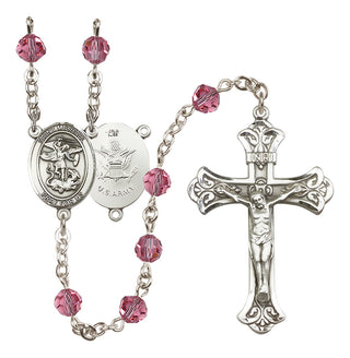 Sterling Silver 6mm Austrian Crystal Saint Michael / Army Rosary in Rose