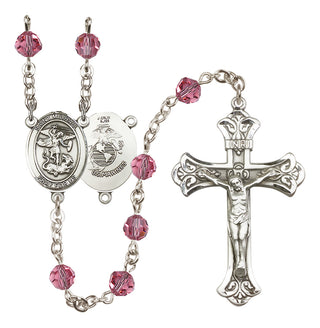 Sterling Silver 6mm Austrian Crystal Saint Michael / Marines Rosary in Rose