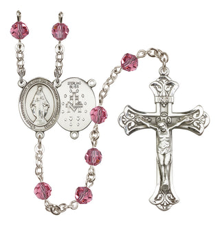 Sterling Silver 6mm Austrian Crystal Miraculous Rosary in Rose