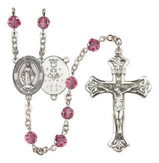 Sterling Silver 6mm Austrian Crystal Virgen Milagrosa Rosary in Rose
