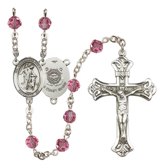 Sterling Silver 6mm Austrian Crystal Guardian Angel/Coast Guard Rosary in Rose