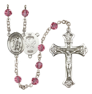 Sterling Silver 6mm Austrian Crystal Guardian Angel / Nat'l Guard Rosary in Rose