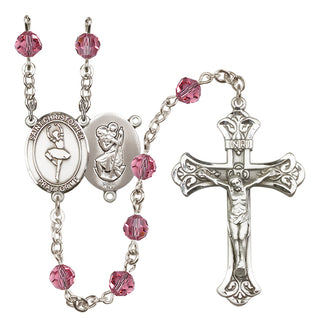 Sterling Silver 6mm Austrian Crystal Saint Christopher/Dance Rosary in Rose