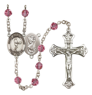 Sterling Silver 6mm Austrian Crystal Saint Christopher/Tennis Rosary in Rose