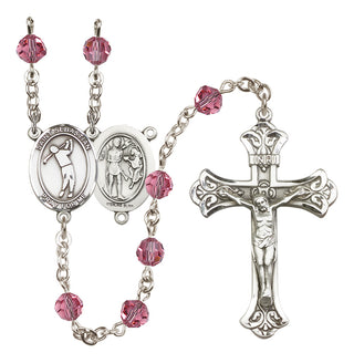 Sterling Silver 6mm Austrian Crystal Saint Sebastian/Golf Rosary in Rose