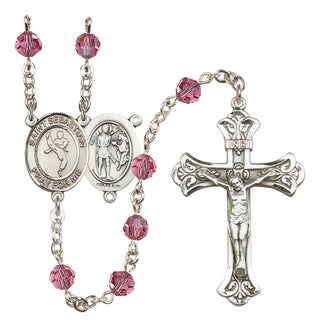 Sterling Silver 6mm Austrian Crystal Saint Sebastian/Martial Arts Rosary in Rose