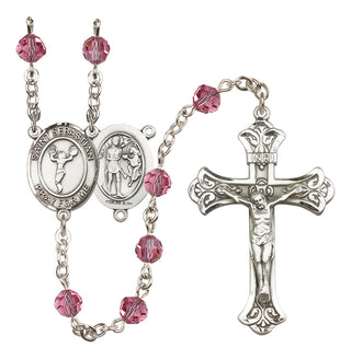 Sterling Silver 6mm Austrian Crystal Saint Sebastian/Cheerleading Rosary in Rose