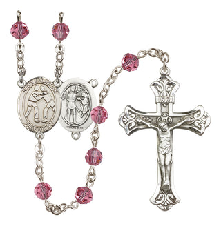 Sterling Silver 6mm Austrian Crystal Saint Sebastian/Wrestling Rosary in Rose
