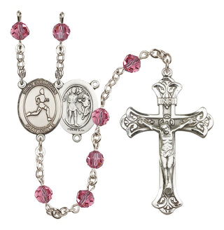 Sterling Silver 6mm Austrian Crystal Saint Sebastian/Track & Field Rosary in Rose
