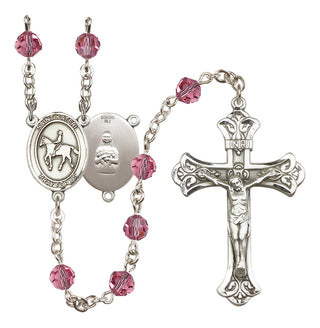 Sterling Silver 6mm Austrian Crystal Saint Kateri/Equestrian Rosary in Rose