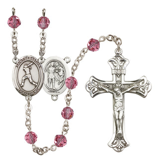 Sterling Silver 6mm Austrian Crystal Saint Sebastian / Softball Rosary in Rose