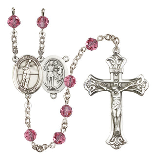 Sterling Silver 6mm Austrian Crystal Saint Sebastian / Volleyball Rosary in Rose