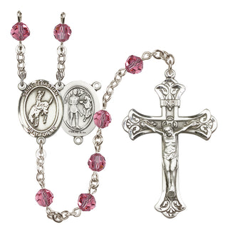 Sterling Silver 6mm Austrian Crystal Saint Sebastian / Rodeo Rosary in Rose