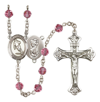 Sterling Silver 6mm Austrian Crystal Saint Christopher / Rugby Rosary in Rose