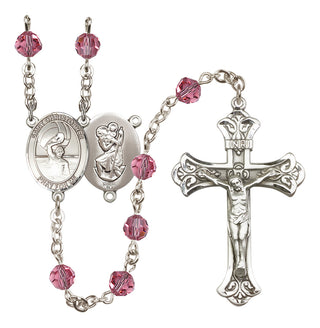Sterling Silver 6mm Austrian Crystal Saint Christopher/Water Polo Men Rosary in Rose
