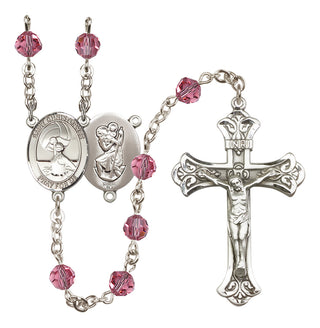 Sterling Silver 6mm Austrian Crystal Saint Christopher/Water Polo Women Rosary in Rose