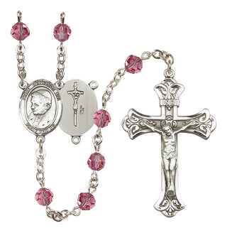 Sterling Silver 6mm Austrian Crystal Pope Emeritace Benedict XVI Rosary in Rose