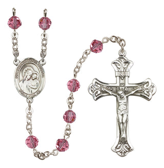Sterling Silver 6mm Austrian Crystal Our Lady of Good Counsel Rosary in Rose