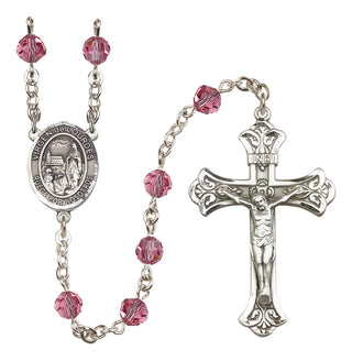 Sterling Silver 6mm Austrian Crystal Virgen del Lourdes Rosary in Rose