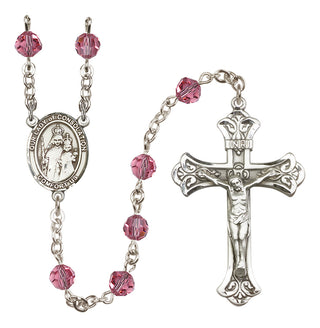 Sterling Silver 6mm Austrian Crystal Our Lady of Consolation Rosary in Rose